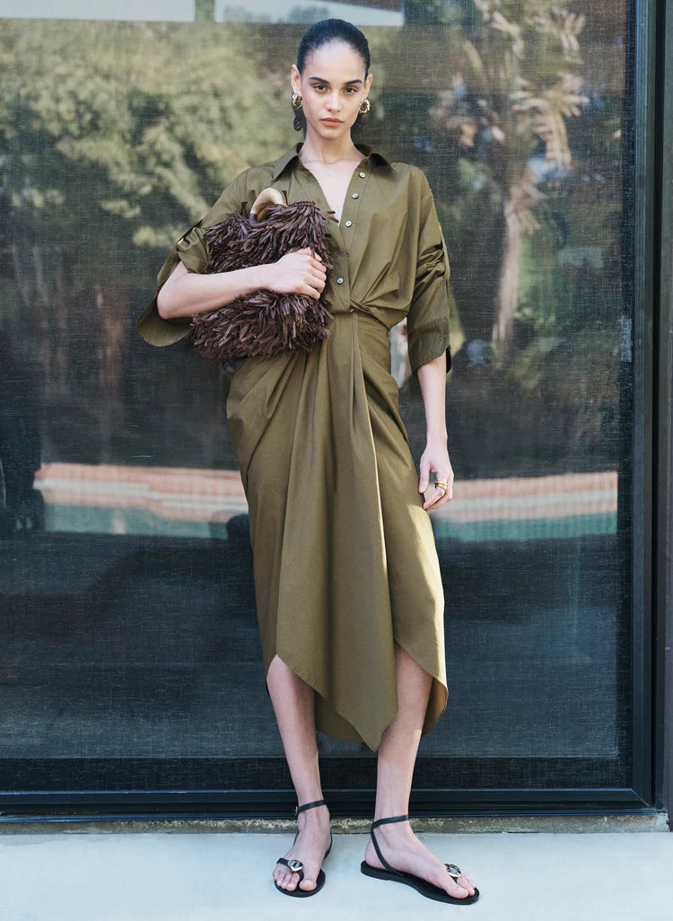 ALC - Rhodes Draped Cotton Midi Skirt - Hazel
