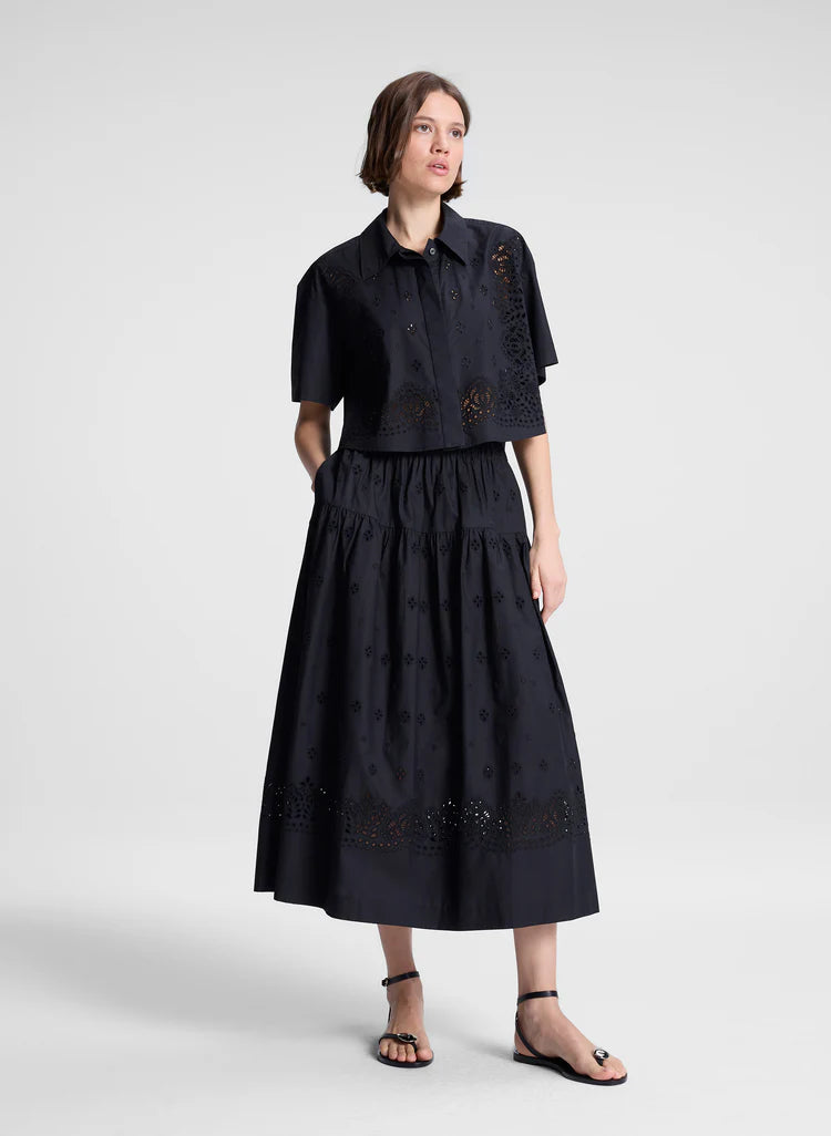 A.L.C. - Jade Embroidered Cotton Top - Black