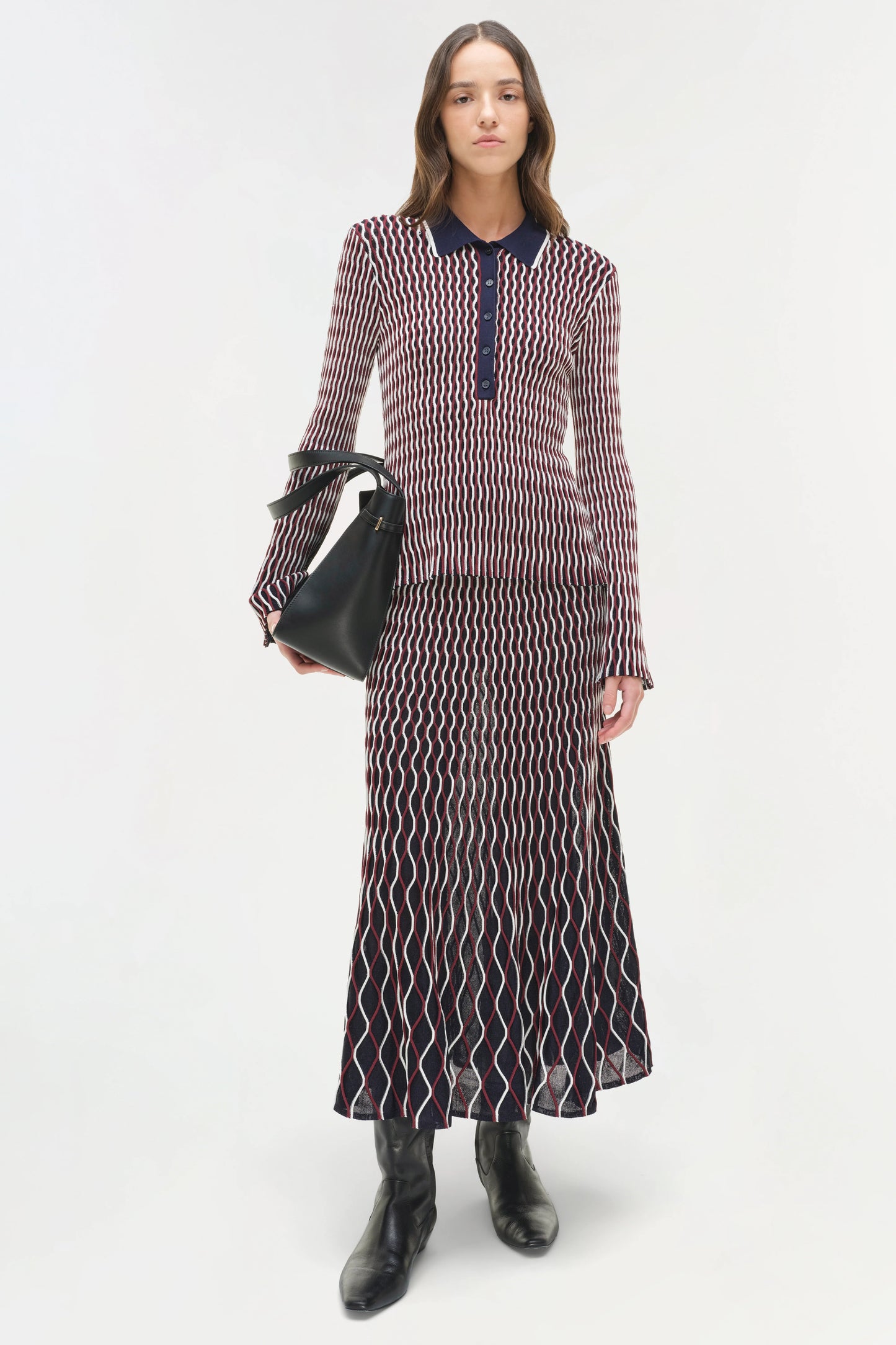 SIMKHAI - Colleen Knit Polo Top - Cranberry Multi
