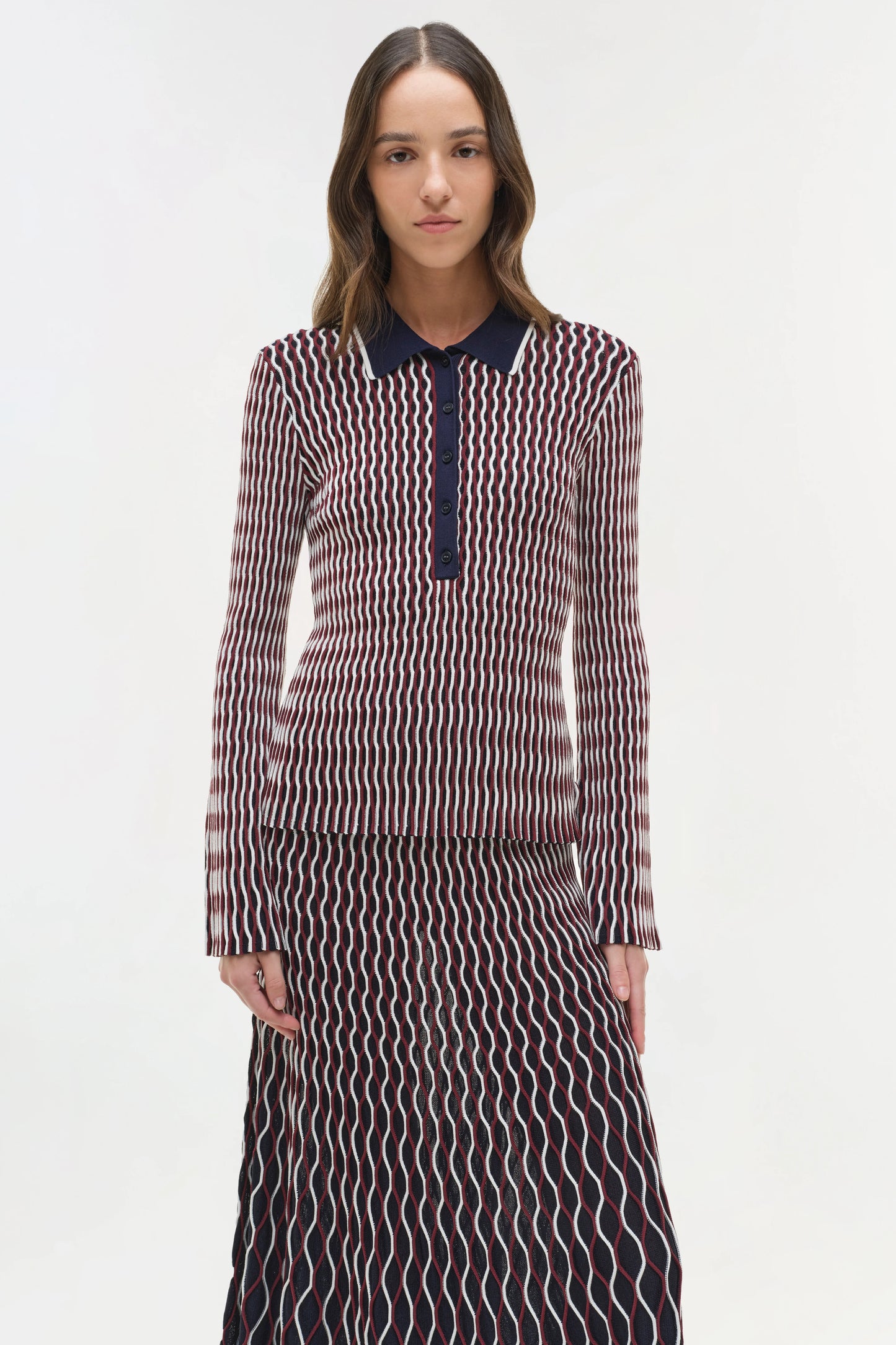 SIMKHAI - Colleen Knit Polo Top - Cranberry Multi