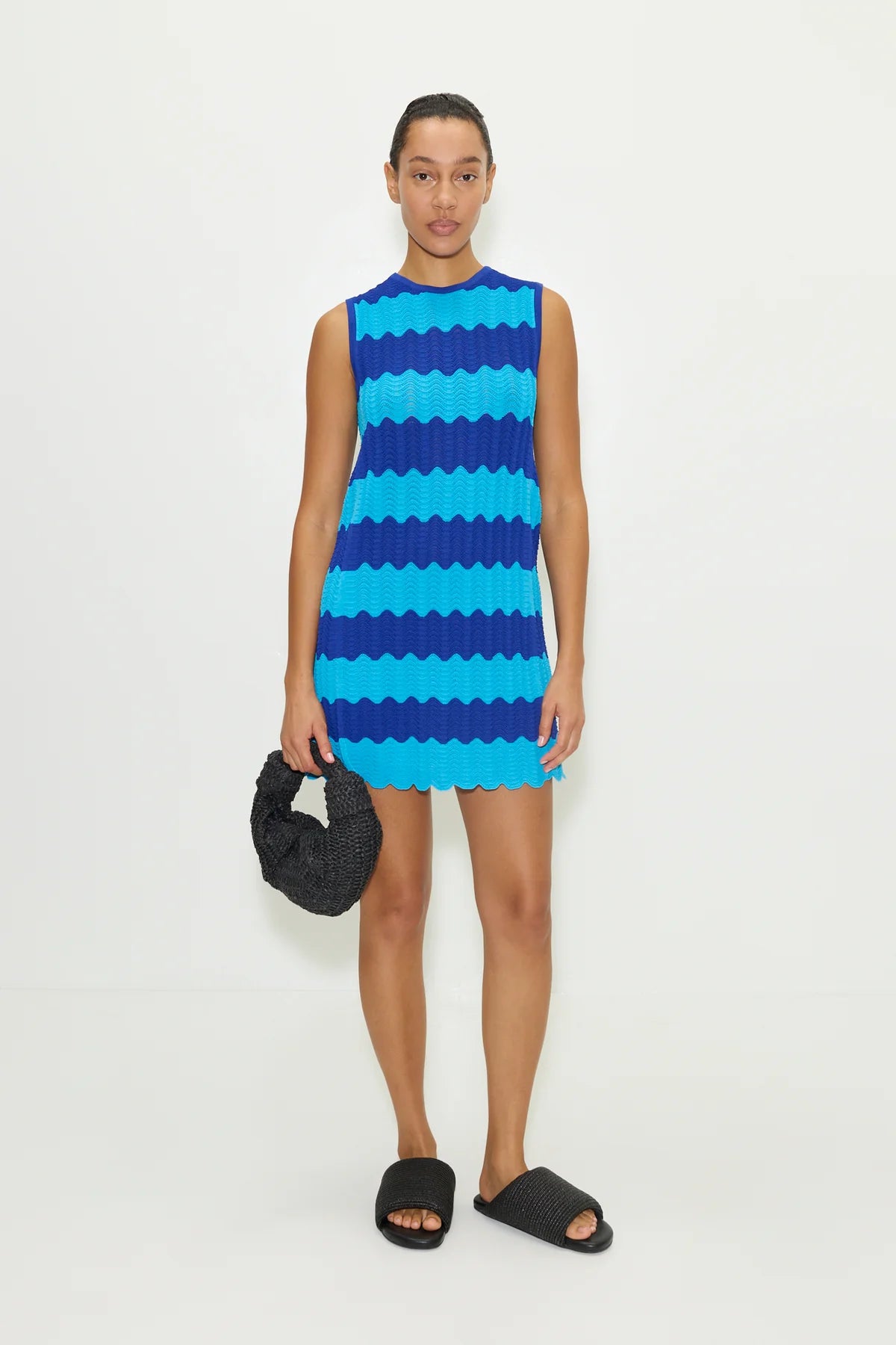 SIMONMILLER - Moji Knit Mini Dress - Blue Tonal Wave Stripe
