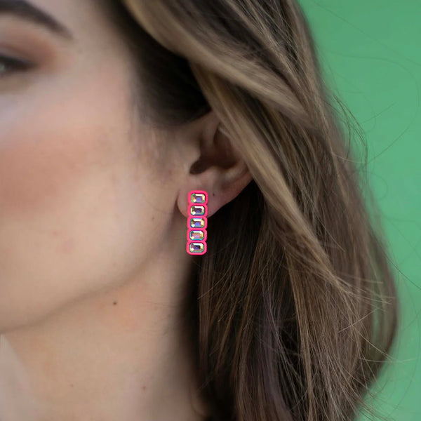 Elsie Frieda - Short Linear Spray Coated Earrings - Neon Salmon