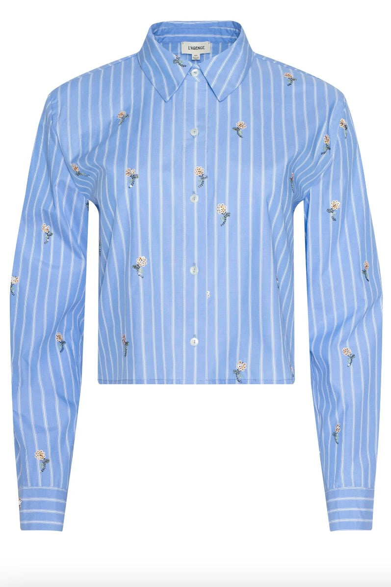Cosette Crop Hi-Low Shirt with Sequin Flower