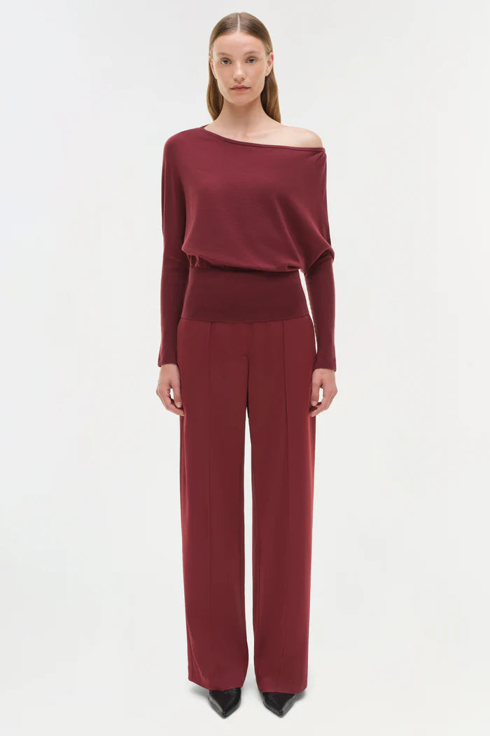 SIMKHAI - Kyra Satin Wide Leg Pant - Cranberry
