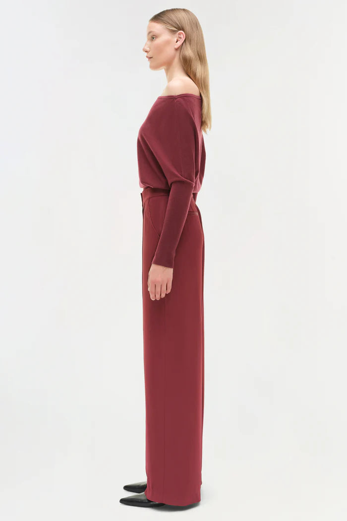 SIMKHAI - Kyra Satin Wide Leg Pant - Cranberry