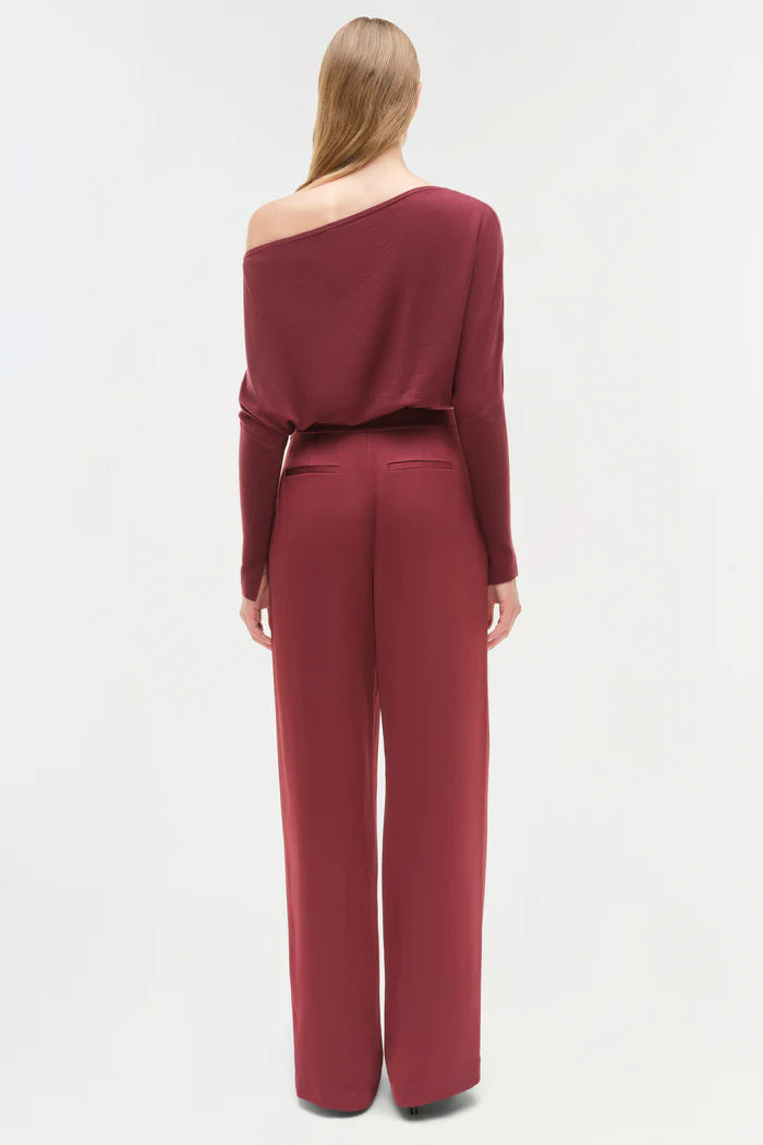 SIMKHAI - Kyra Satin Wide Leg Pant - Cranberry