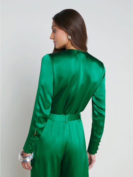L'AGENCE - Blaze Silk Bodysuit - Sea Green
