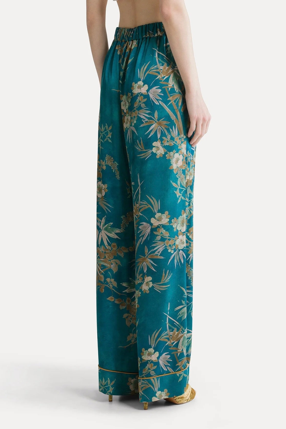 "le bambou secret" print satin flared pants