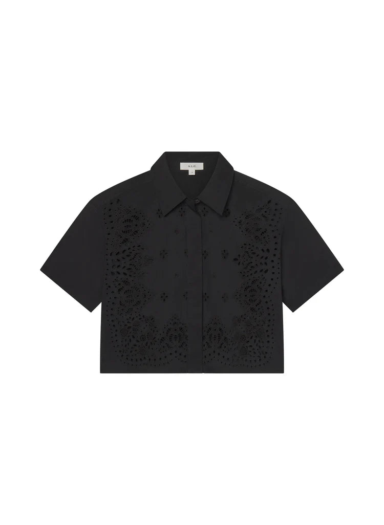 A.L.C. - Jade Embroidered Cotton Top - Black