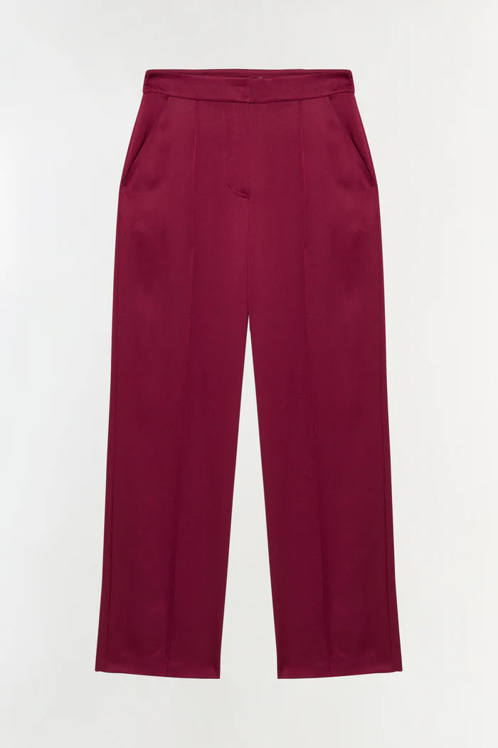 SIMKHAI - Kyra Satin Wide Leg Pant - Cranberry