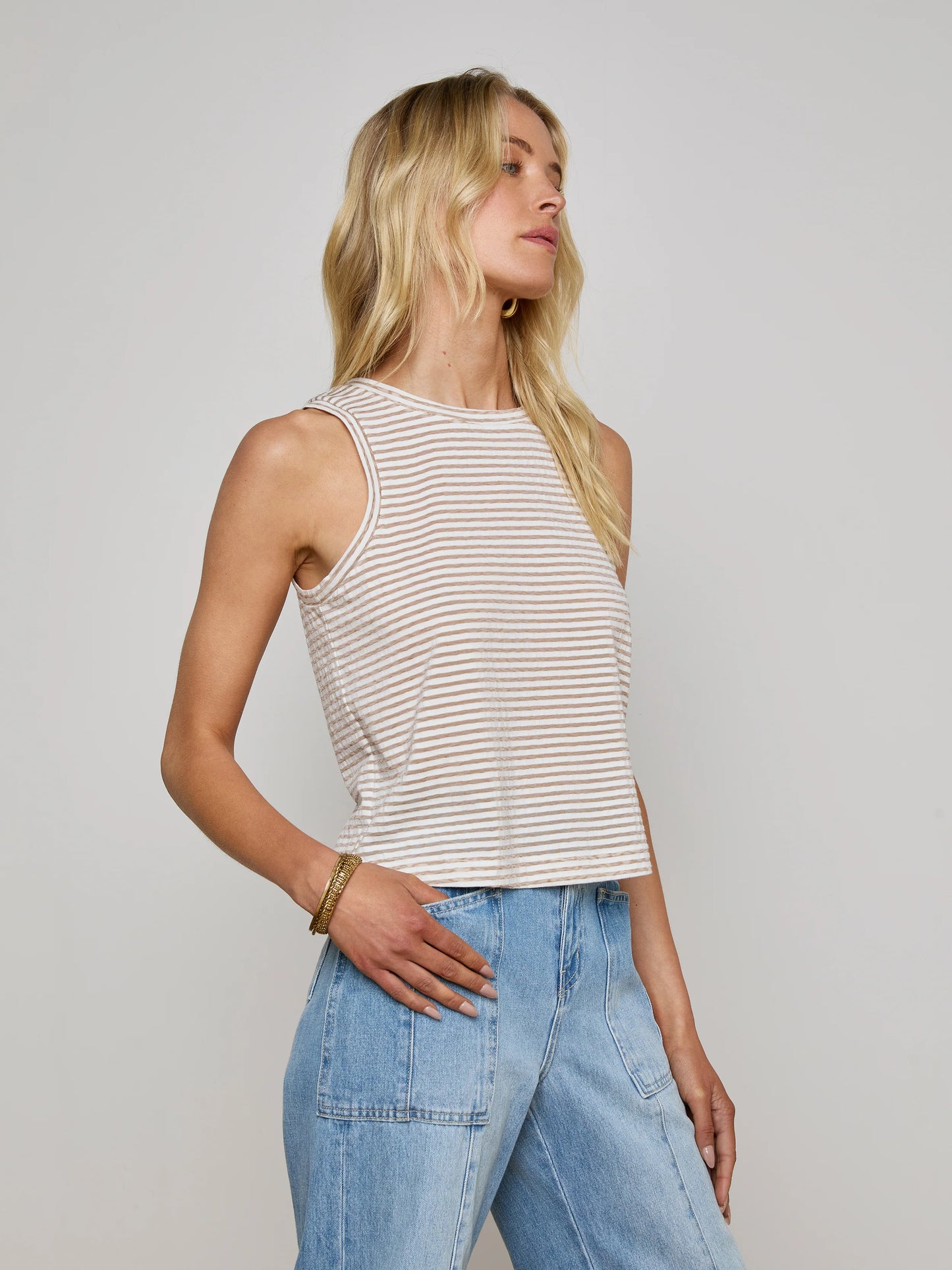 L'AGENCE - Mikaela Cotton Tank - White/Rye Stripe