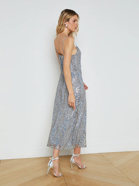 L’AGENCE - Achilles Sequinned Slip Dress - Silver/Blue Abstract Sequin