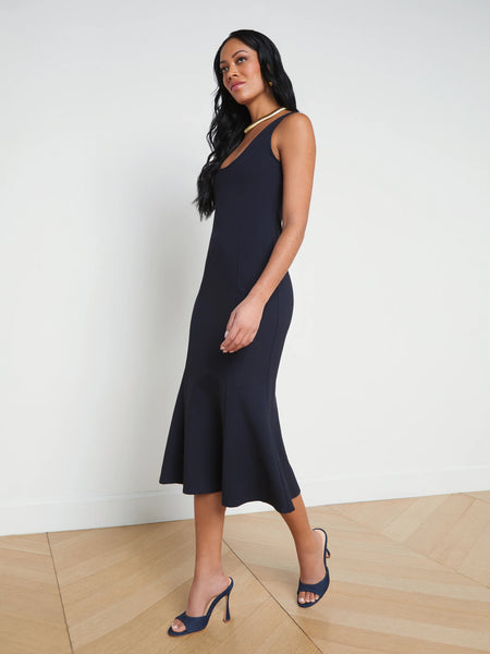 L'AGENCE - Bisous Flared Midi Dress - Midnight
