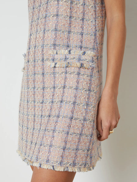 L'AGENCE - Florain Tweed Shirtdress - Tan/Dusty Pink/Blue