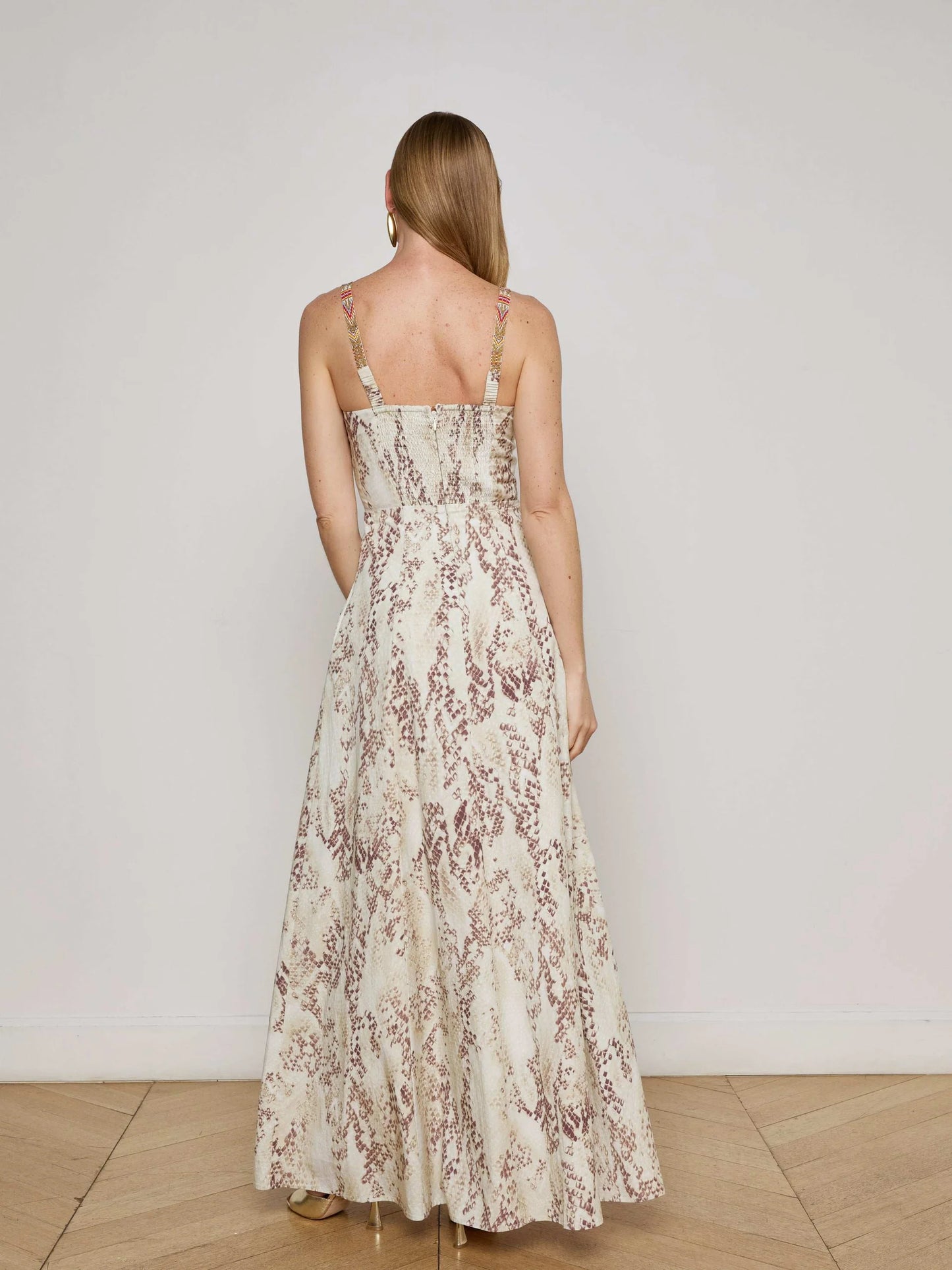 L'AGENCE - Sutton Beaded Strap Maxi Dress - Light Sage Multi Desert Snake