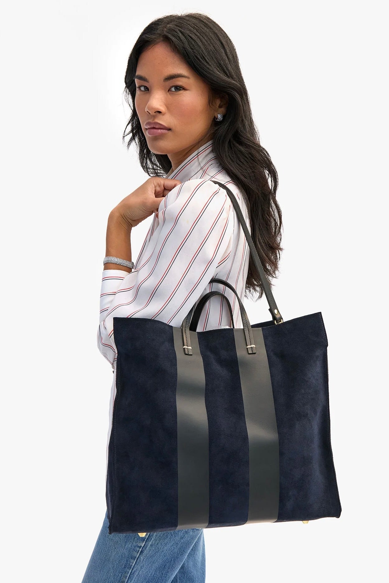 Simple Tote - Navy with Racing Stripes