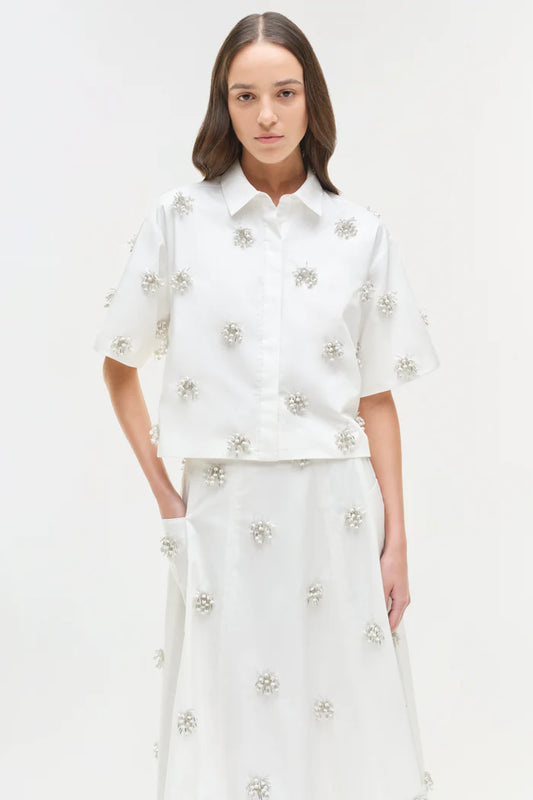 SIMKHAI - Cosmo Embellished Camp Shirt - White