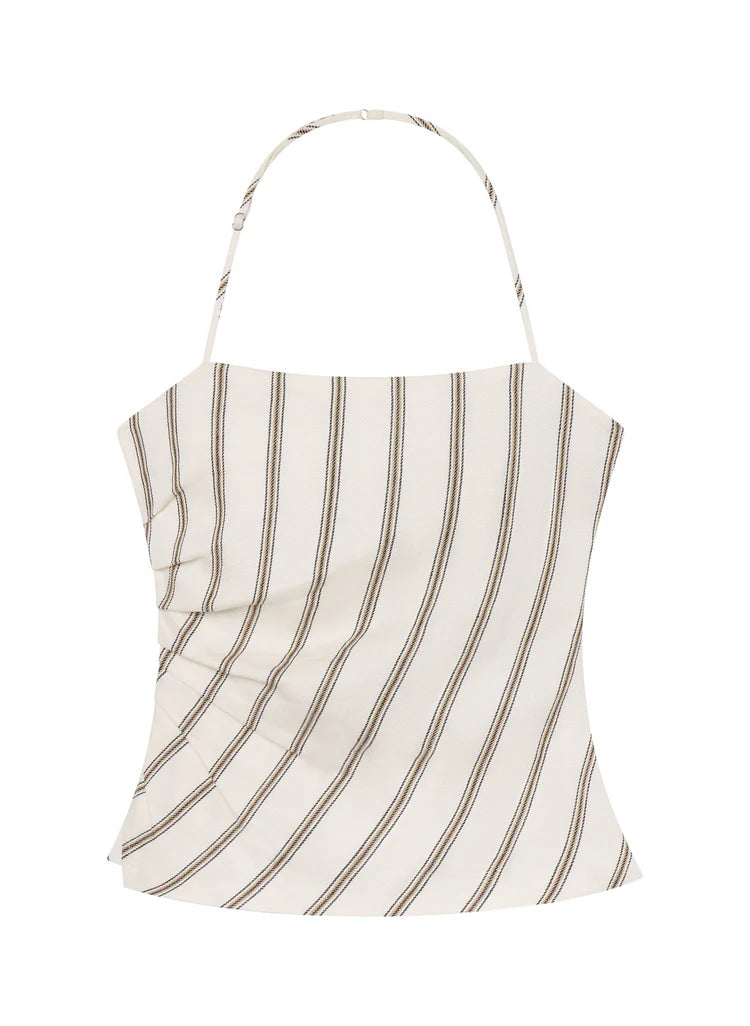 ALC - Charlotte Linen Halter Top - Cream Stripe