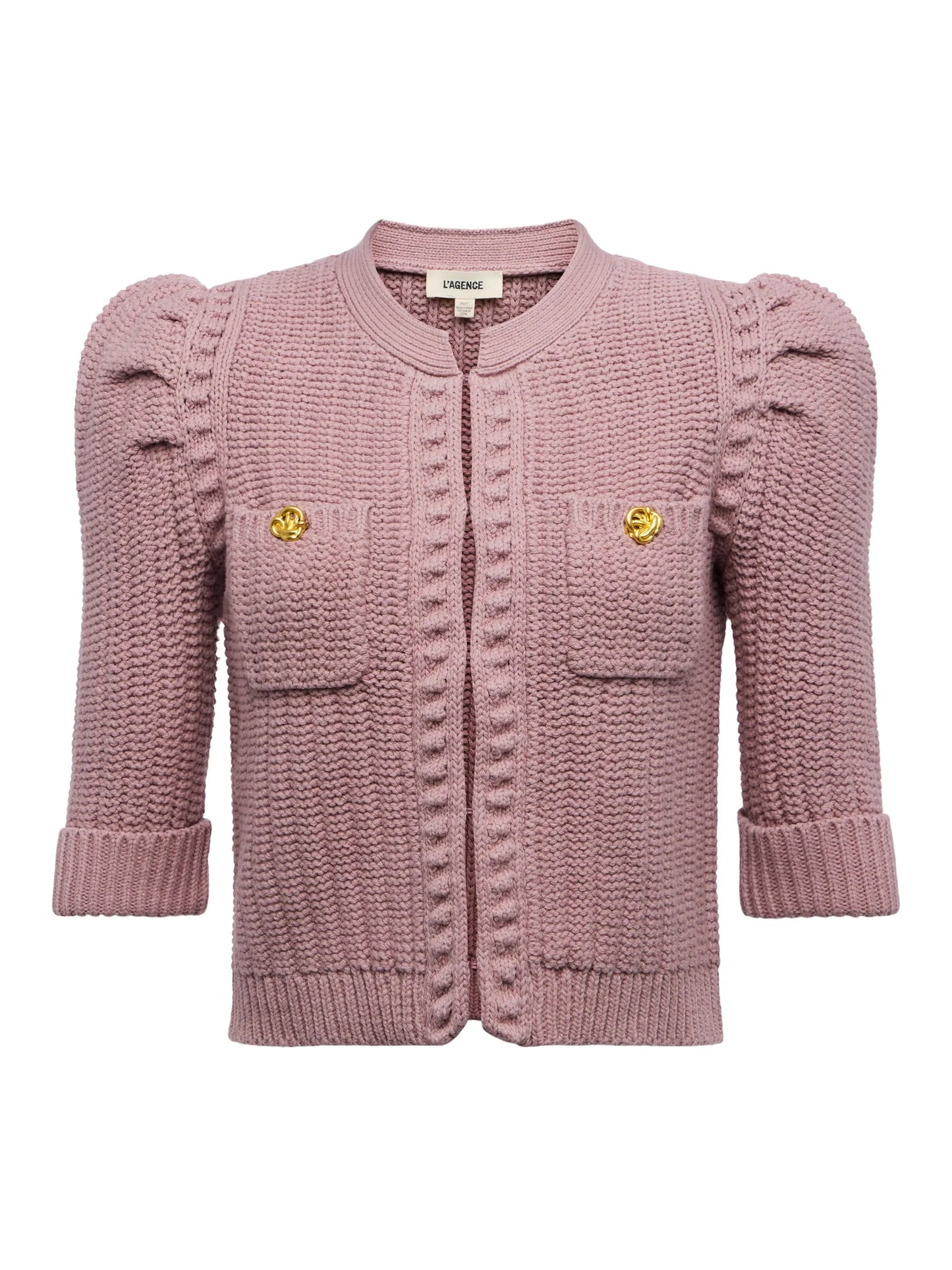 L'AGENCE - Delilah Cropped Cardigan - Light Mauve/Gold