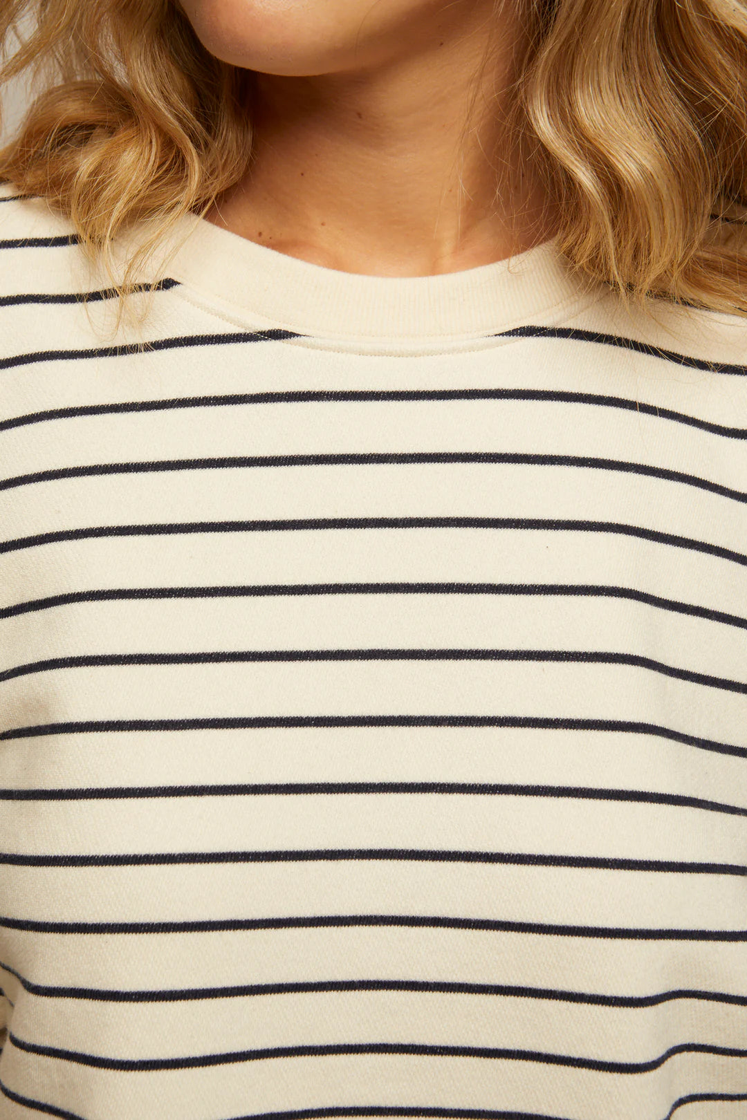 Perfect White Tee - Niall French Terry 3/4 Crew Sweatshirt - Navy Stripe