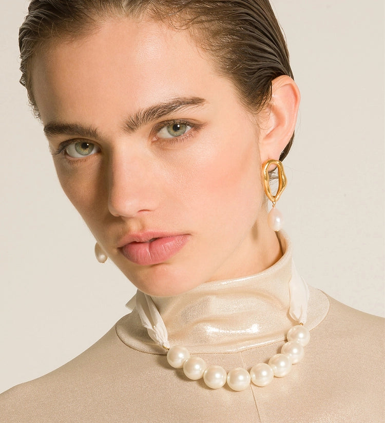 forte forte - 18k–gold–plated sculpture earrings with pearl detail