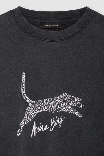 ANINE BING - Spencer Sweatshirt Spotted Leopard - Washed Black