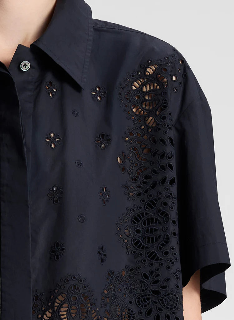 A.L.C. - Jade Embroidered Cotton Top - Black