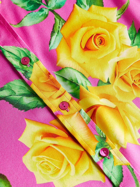 L’AGENCE - Dani Silk Blouse - Shocking Pink/Yellow Multi Small Rose