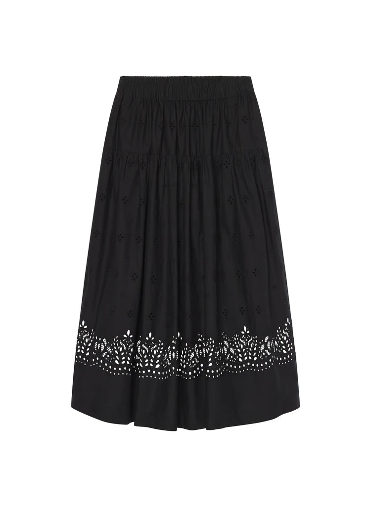 A.L.C. - Jay Embroidered Cotton Midi Skirt - Black