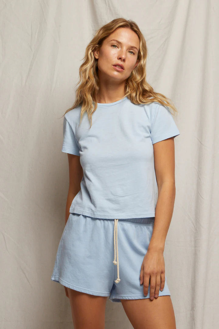 Perfect White Tee - Layla Sweatshort - Sky Blue