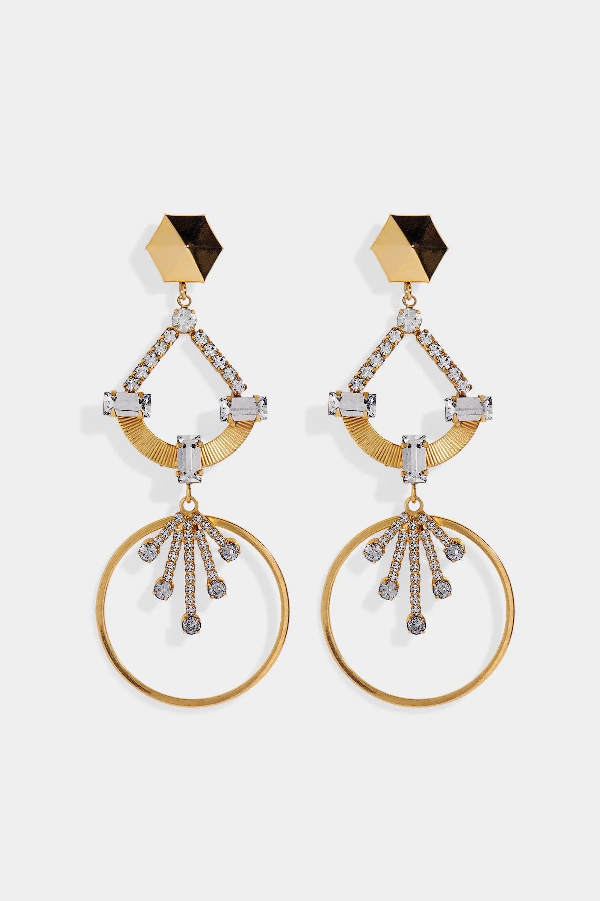 Nicole Romano - Cottrell Triple-Tiered Hexagon Stud, Crystal Burst & Hoop Earring