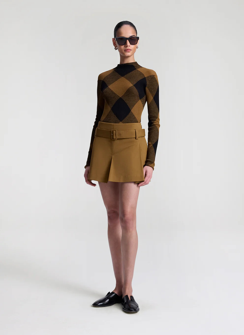 A.L.C. - Hugh Fine Cotton Argyle Knit Top - Saddle/Black