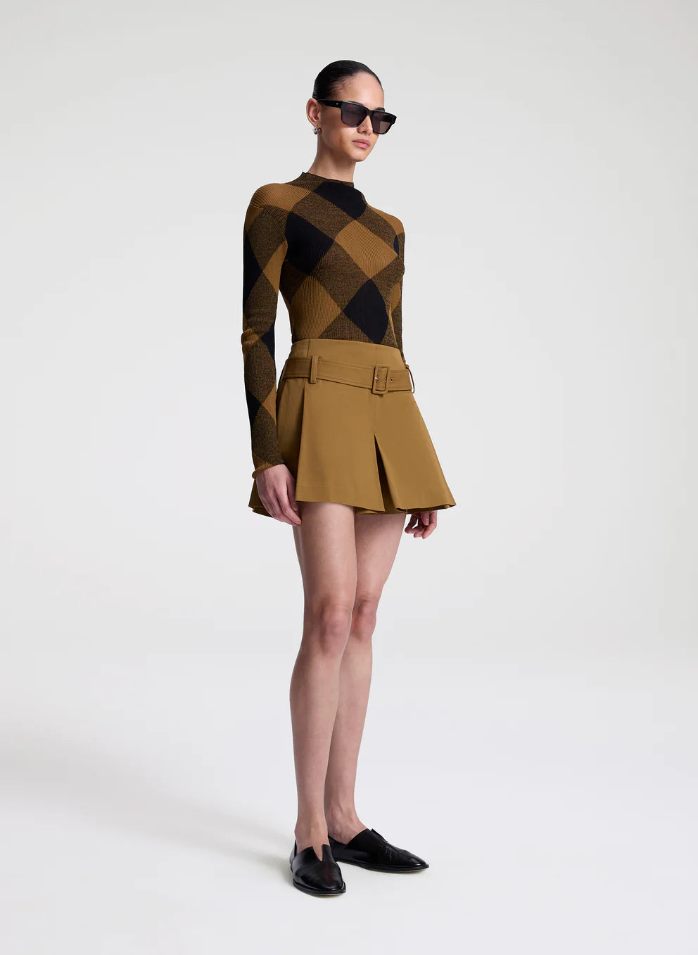 A.L.C. - Hugh Fine Cotton Argyle Knit Top - Saddle/Black