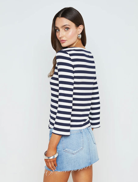 L'AGENCE - Lucille Boatneck Shirt - Navy/White Stripe