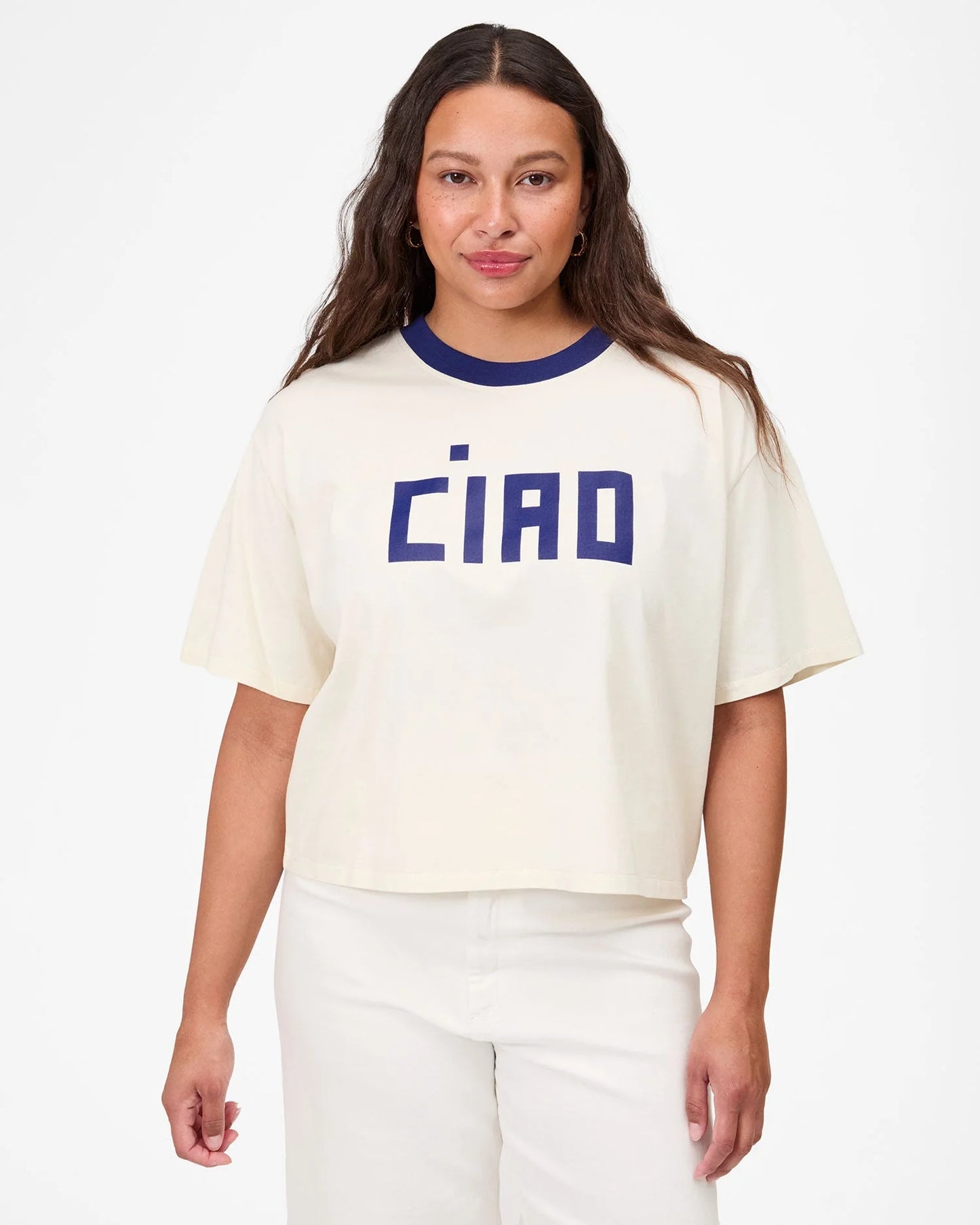 Clare V. - Le Carré Tee - Cream w/ Navy Block Ciao