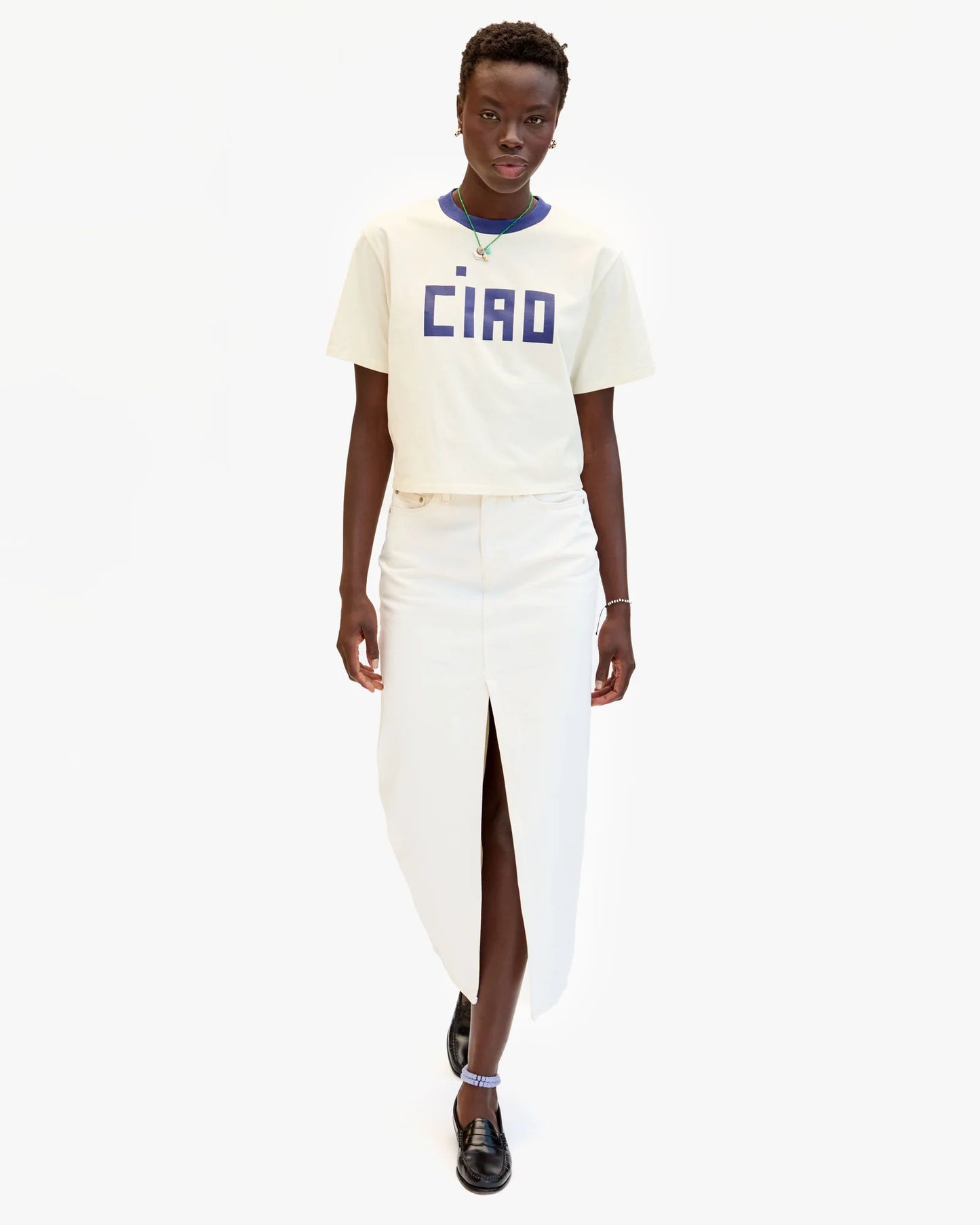 Clare V. - Le Carré Tee - Cream w/ Navy Block Ciao