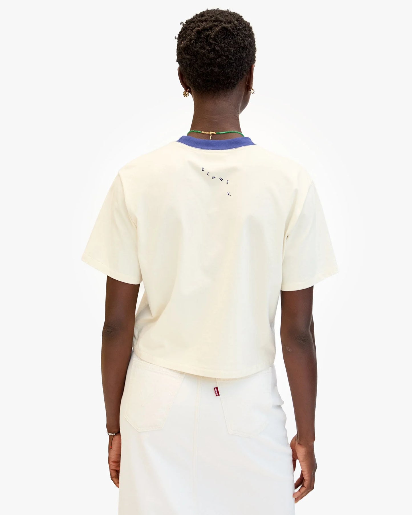Clare V. - Le Carré Tee - Cream w/ Navy Block Ciao