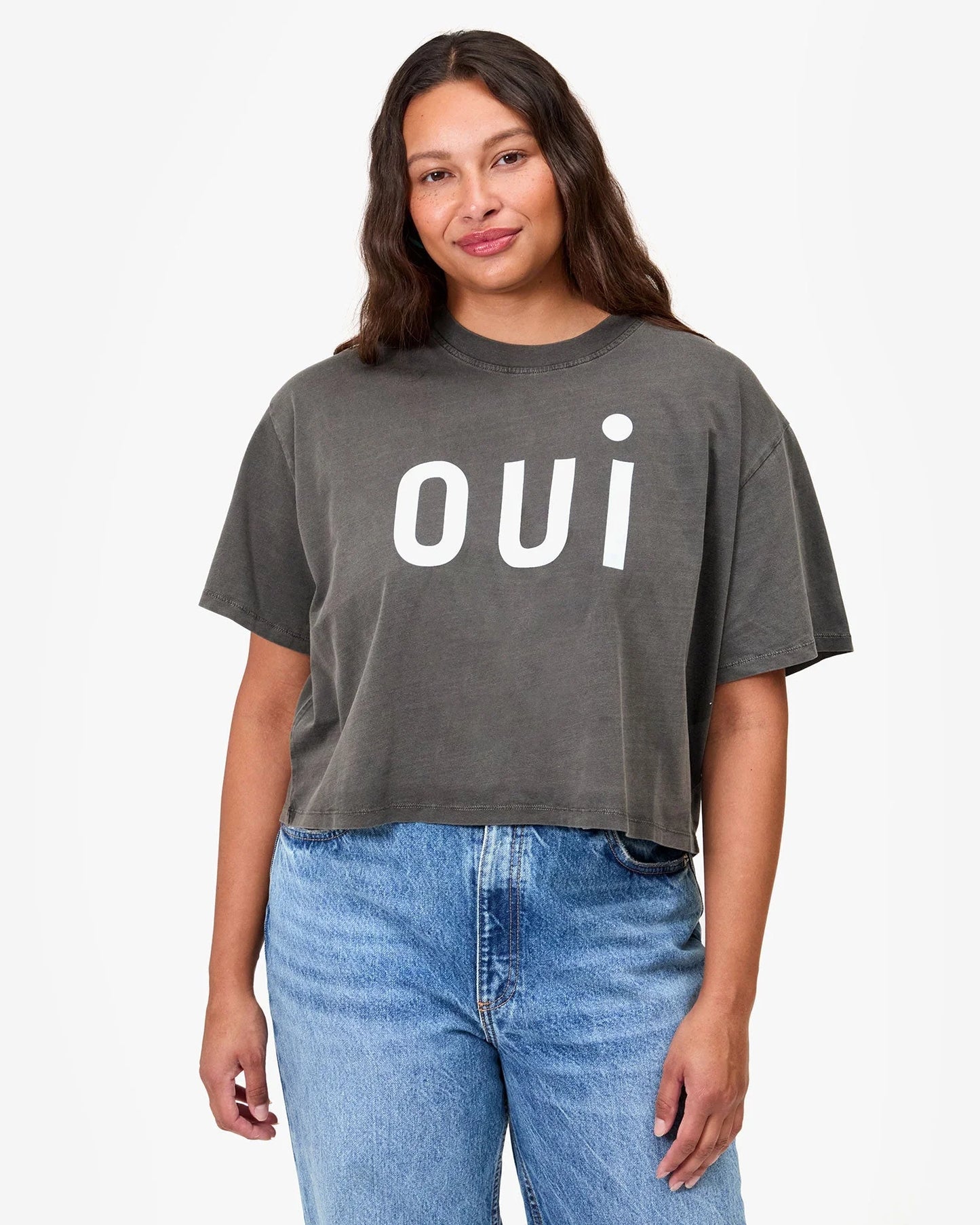 Clare V. - Le Carré Tee - Faded Black w/ Sky Blue Oui