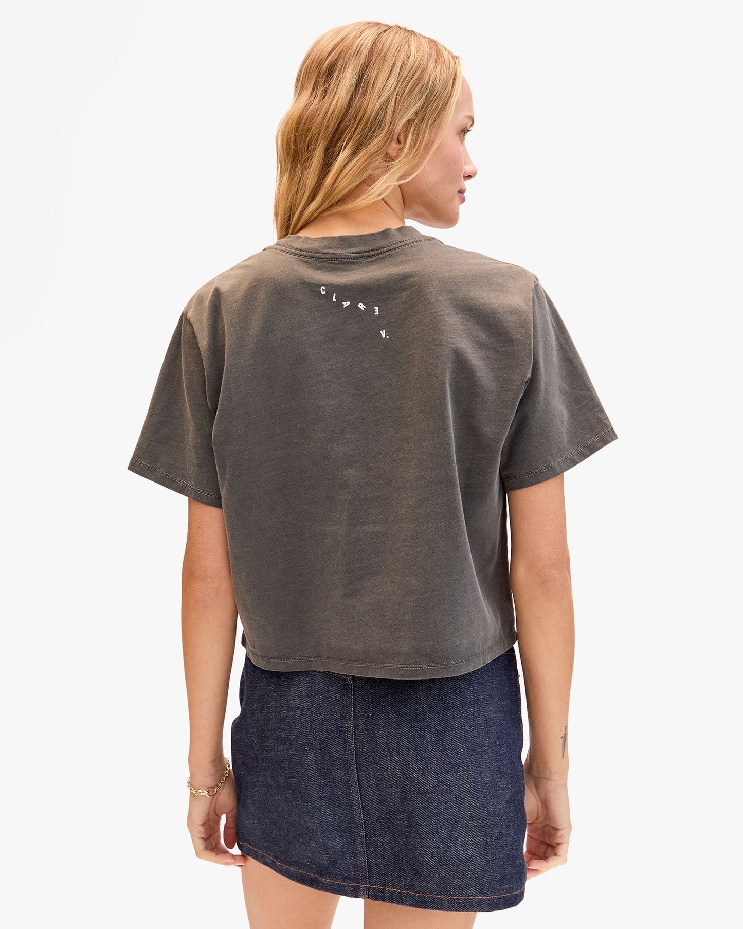 Clare V. - Le Carré Tee - Faded Black w/ Sky Blue Oui