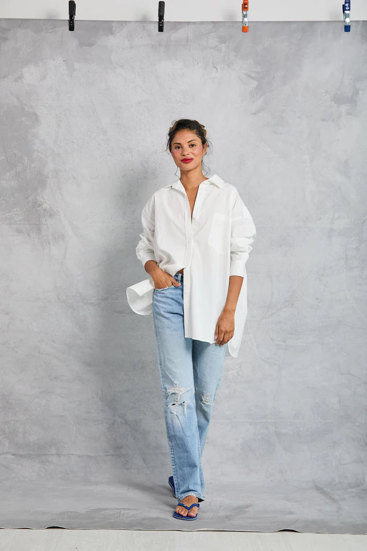 MAMÈNE - Diana Wrap Shirt in Poplin - White