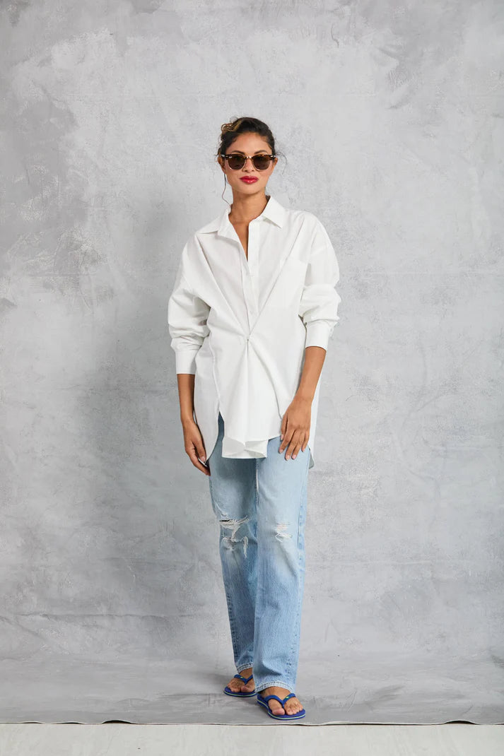 MAMÈNE - Diana Wrap Shirt in Poplin - White