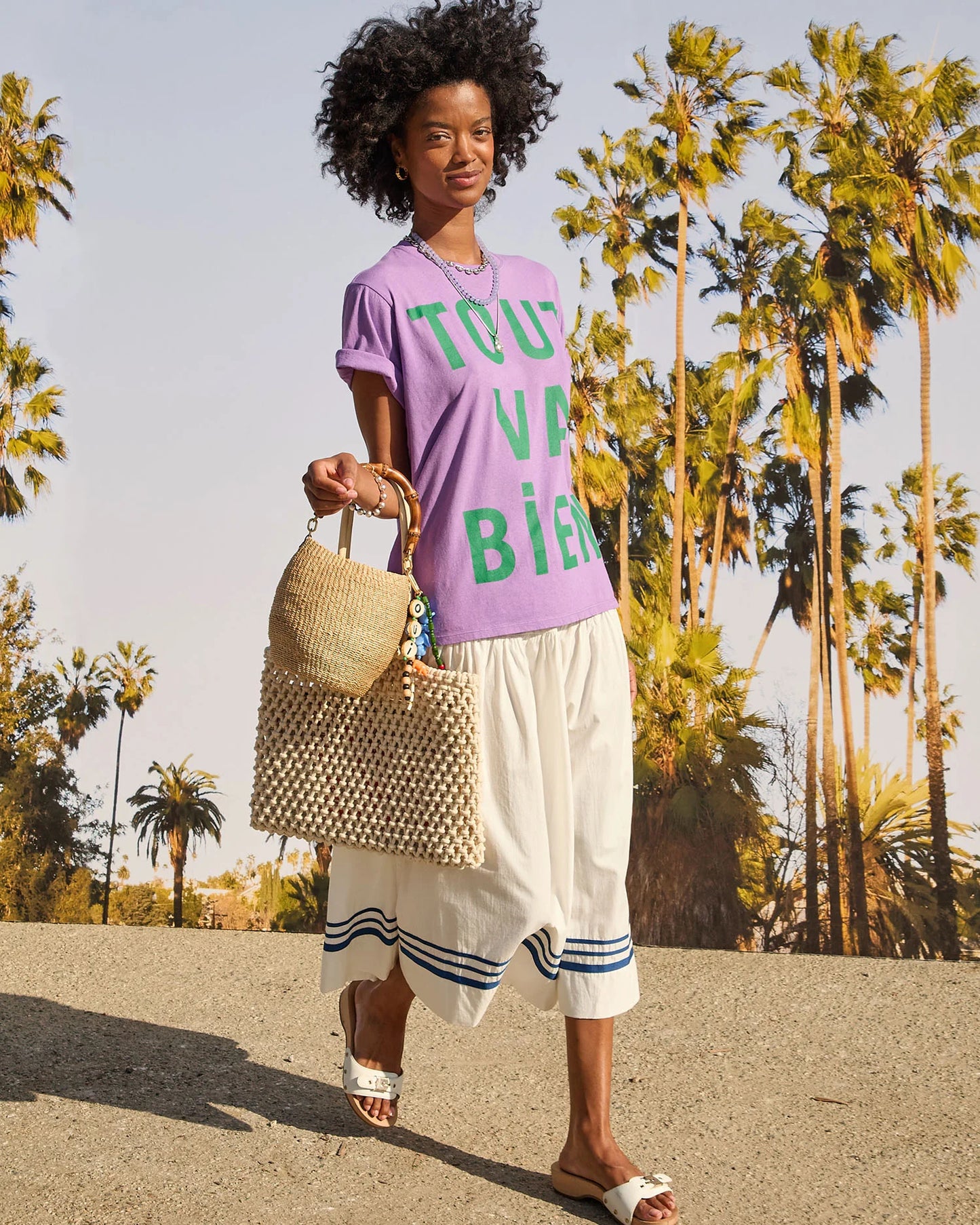 Clare V. - Original Tee - Faded Wild Purple w/ Green Tout Va Bien