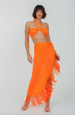 pitusa - Fringed Sarong Skirt - Tangerine