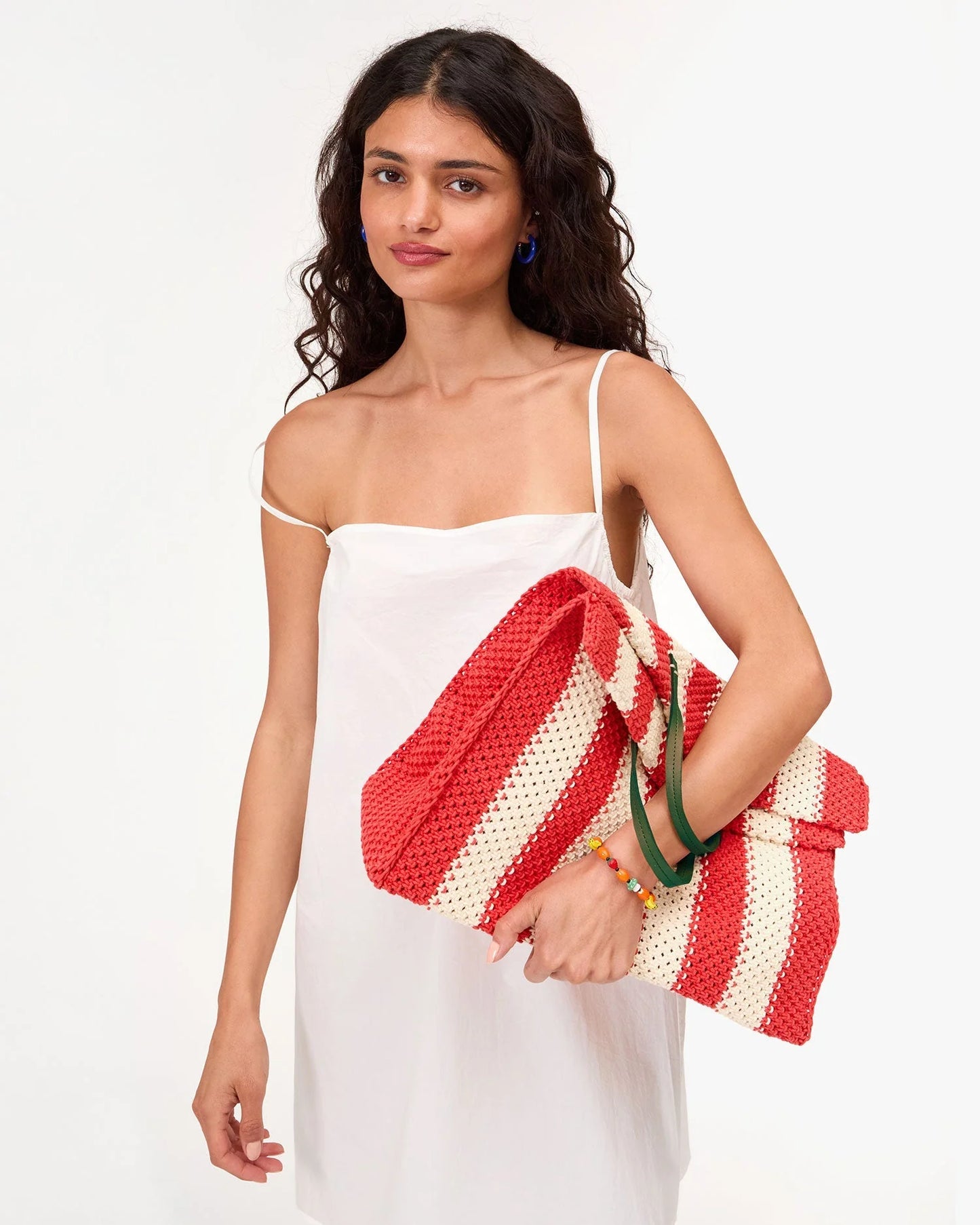 Clare V. - Summer Simple Tote - Cream/Bright Poppy Crochet Stripe