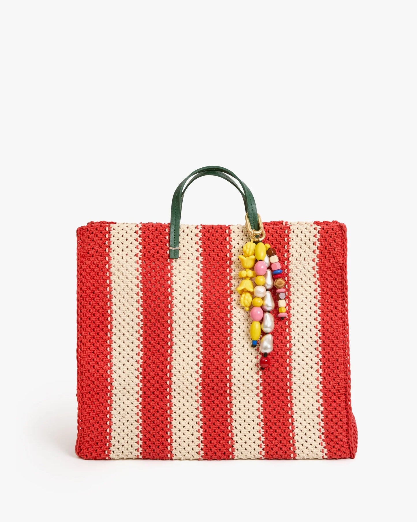 Clare V. - Summer Simple Tote - Cream/Bright Poppy Crochet Stripe