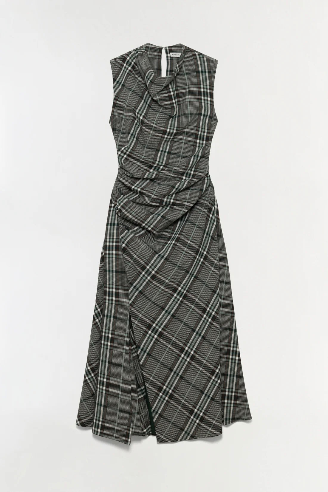 Burke Draped Midi Dress - Everglade Plaid
