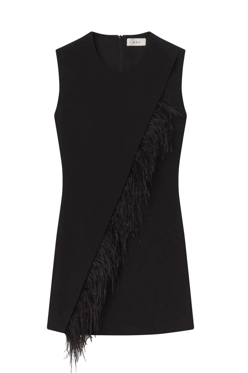 Beck Feather Trimmed Mini Dress