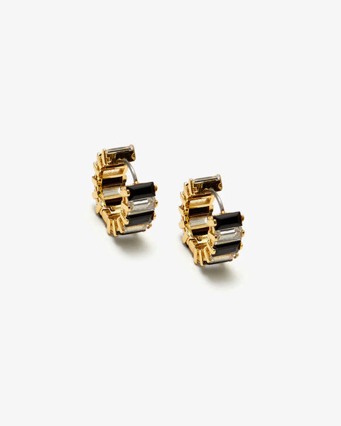 Clare V. - Baguette Checker Huggie Earrings - Clear & Jet Checker Gold
