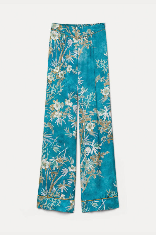 "le bambou secret" print satin flared pants