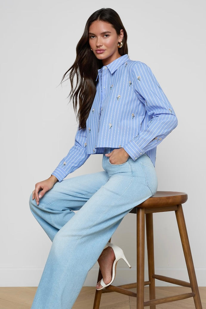 Cosette Crop Hi-Low Shirt with Sequin Flower